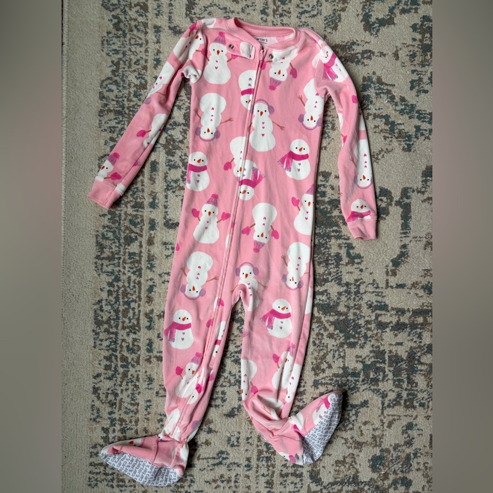 Carters Pink Snowman Toddler One Piece Zipper Footie Pajama